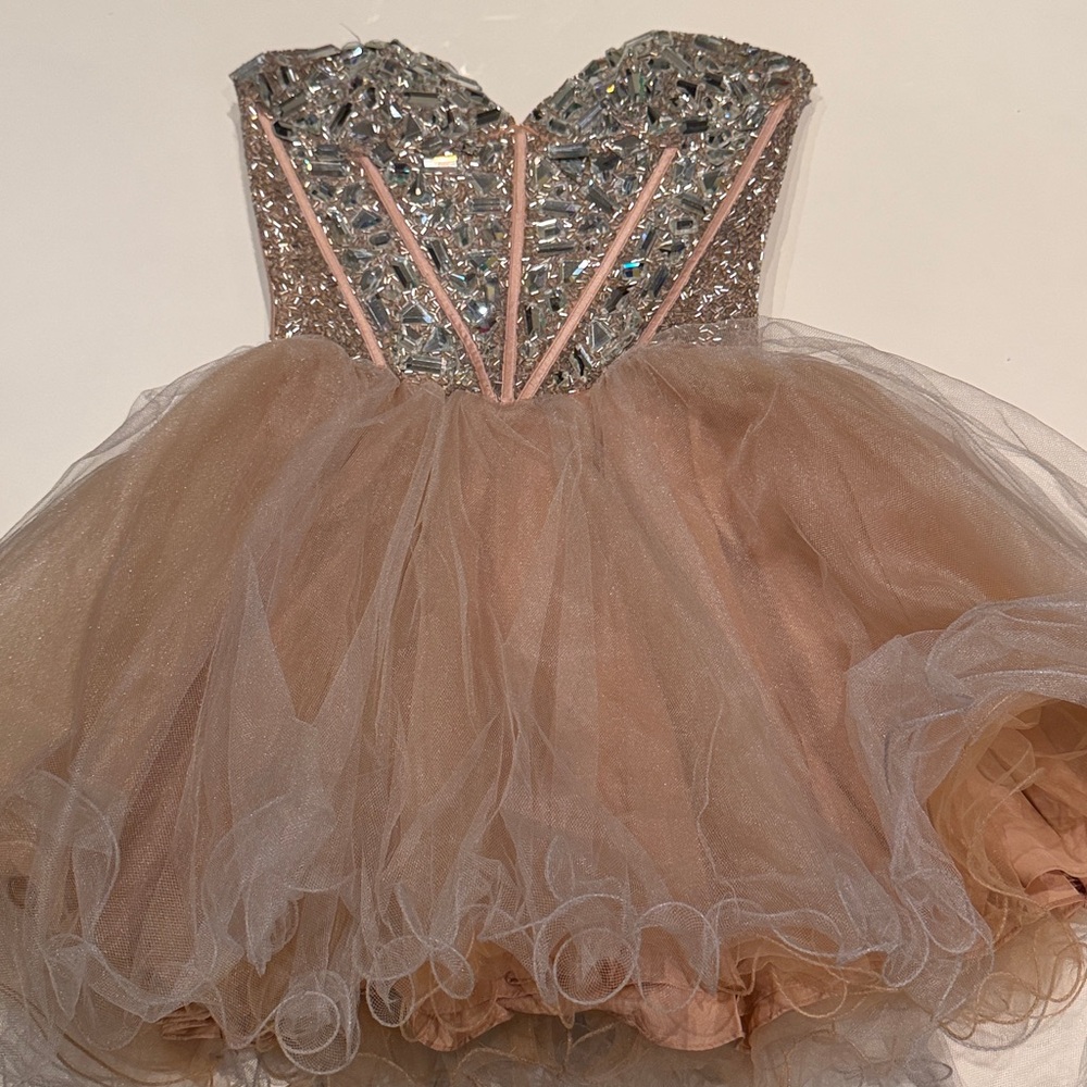 Sherri Hill size 0 dress with peach Tulle and Silver Embellishments